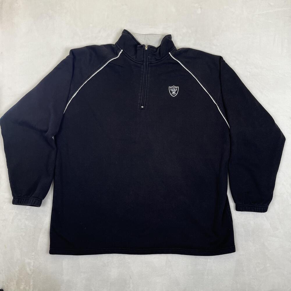 Vintage Oakland Raiders Sweatshirt Mens 2XL Black NFL Football Quarter Zip Y2K